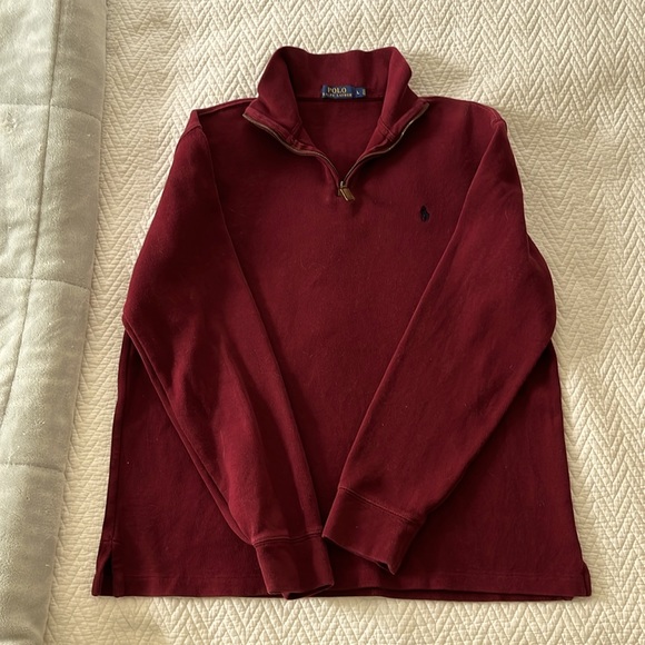 POLO by ralph Lauren men’s size large maroon quarter zip cotton sweater - Picture 2 of 4